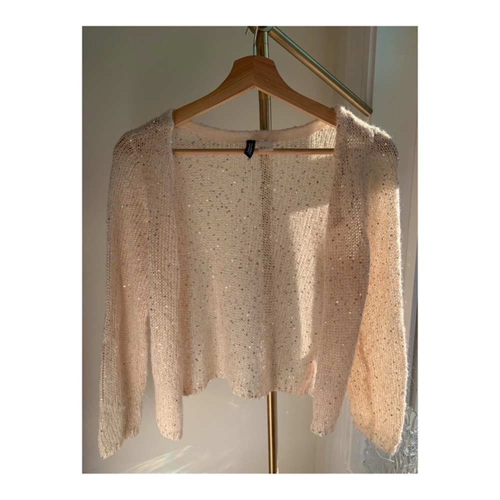 H&M Sequined Cardigan Sweater |  Beige
